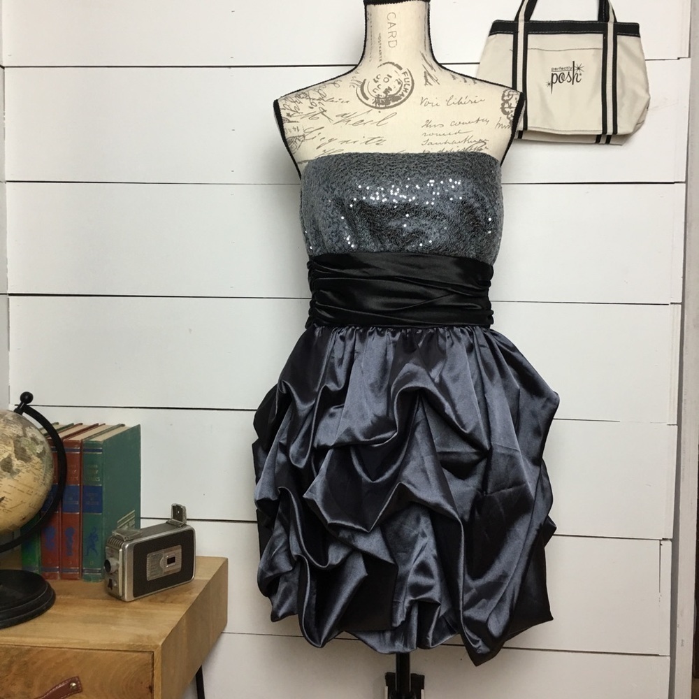 Vintage Y2K Speechless Bubble Hem Mini Dress | Midnight Navy Sequin Party